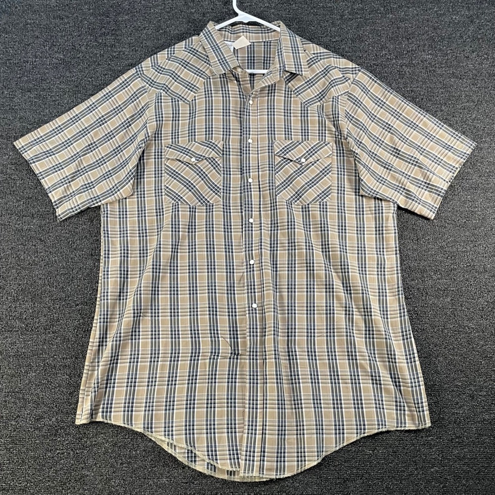Western Frontier Button Down Mens XLT Tan Plaid Good Short Sleeve Western Yoke